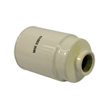 Angled side view of filter lying on its side; 'WIX 33910' label prominent; threaded outlet port at one end clearly visible with internal threads intact; overall canister in good condition.
