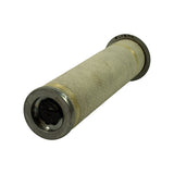 Angled side view showing both end caps. Upper end cap shows partial stamping (appears to read 'C1232' or similar — not fully legible). Lower end cap has internal star-pattern retainer insert visible inside hollow bore.