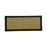 Top-down plan view of filter element showing full rectangular wire mesh face and black rubber gasket border.