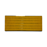 Bottom face of filter element showing yellow paper pleats running across the full width of the panel.