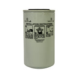 Reverse side of canister showing installation instructions in three illustrated steps: clean base and apply oil to gasket, screw on until gasket contacts, tighten 3/4 turn. Text reads 'WIX CORPORATION GASTONIA, N.C. MADE IN U.S.A.' Rotation position markers 3/2 and 2/1 visible at top. Minor surface scuffing and light staining on lower body.